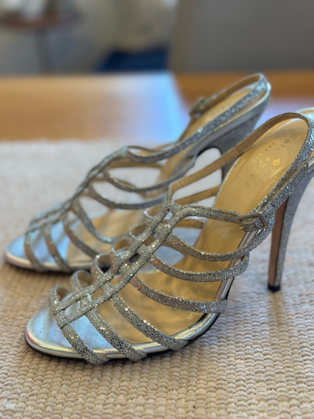 kate spade Silver Glitter Strappy High-Heel Sandals
